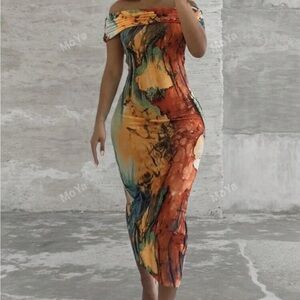 Fashionable And Personalized Off-Shoulder Slim-Fit Vacation Dress